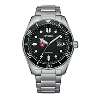 Men's Citizen Watch Silver Harvard Crimson Eco-Drive Sport Casual Stainless Black Dial Steel Watch