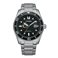 Men's Citizen Watch Silver Miami Hurricanes Eco-Drive Sport Casual Stainless Black Dial Steel Watch