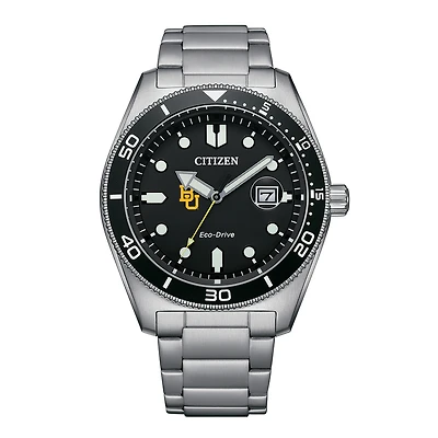 Men's Citizen Watch Silver Baylor Bears Eco-Drive Sport Casual Stainless Black Dial Steel Watch