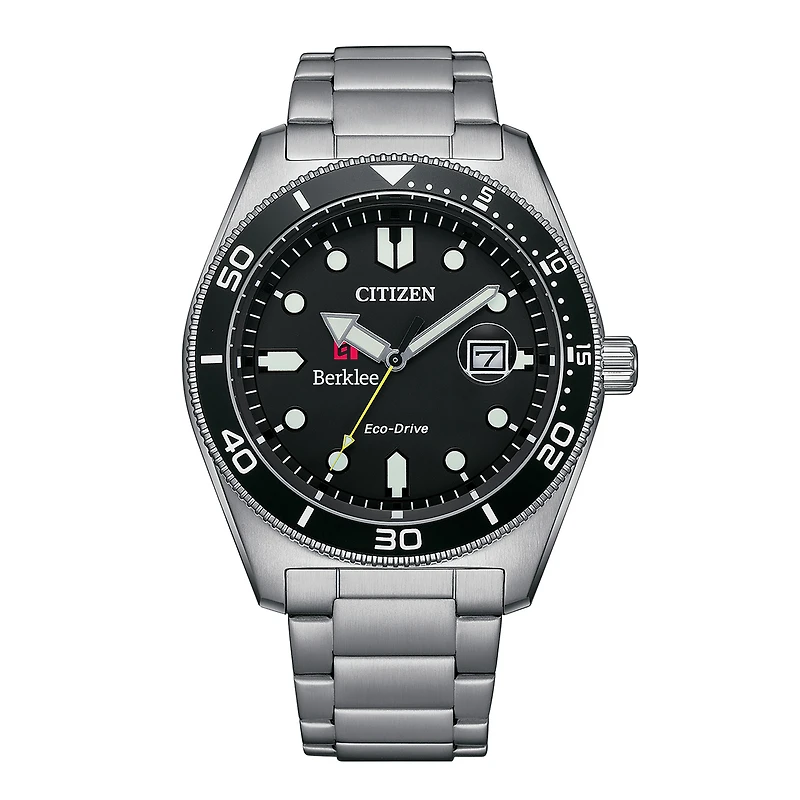Men's Citizen Watch Silver Berklee College of Music Eco-Drive Sport Casual Stainless Black Dial Steel Watch