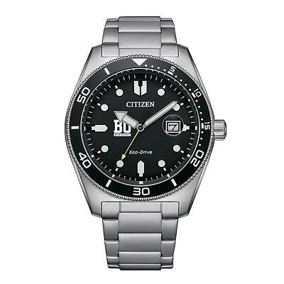 Men's Citizen Watch Silver Boston University Eco-Drive Sport Casual Stainless Black Dial Steel Watch