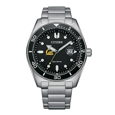 Men's Citizen Watch Silver Cal Bears Eco-Drive Sport Casual Stainless Black Dial Steel Watch