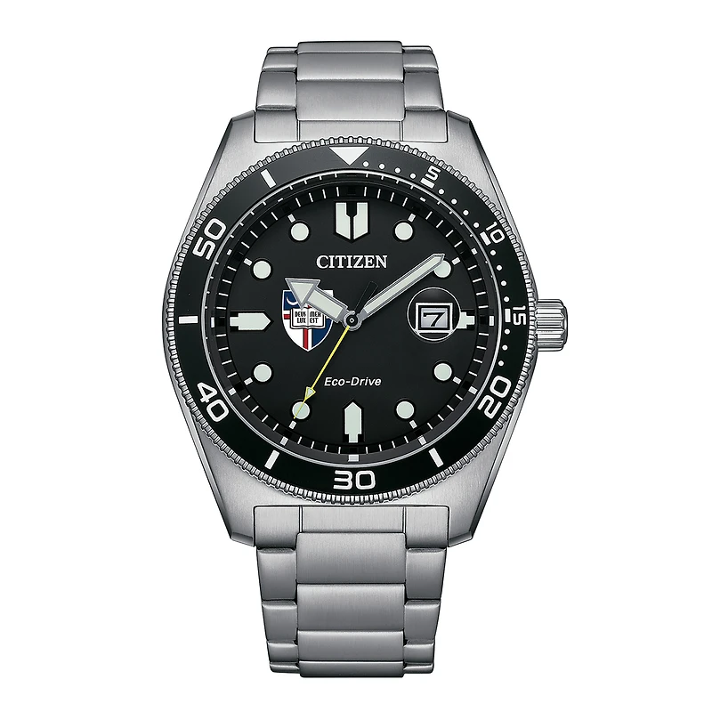 Men's Citizen Watch Silver Catholic University Cardinals Eco-Drive Sport Casual Stainless Black Dial Steel Watch