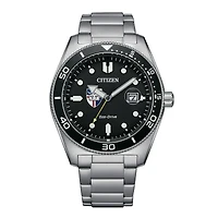 Men's Citizen Watch Silver Catholic University Cardinals Eco-Drive Sport Casual Stainless Black Dial Steel Watch
