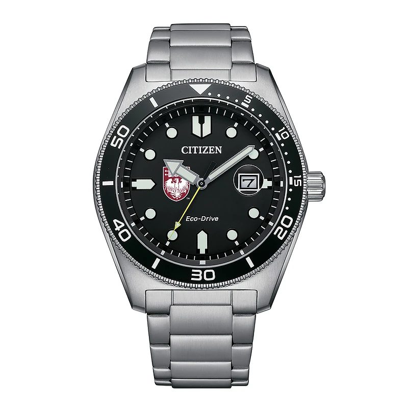 Men's Citizen Watch Silver UChicago Maroons Eco-Drive Sport Casual Stainless Black Dial Steel Watch