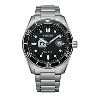 Men's Citizen Watch Silver Citadel Bulldogs Eco-Drive Sport Casual Stainless Black Dial Steel Watch
