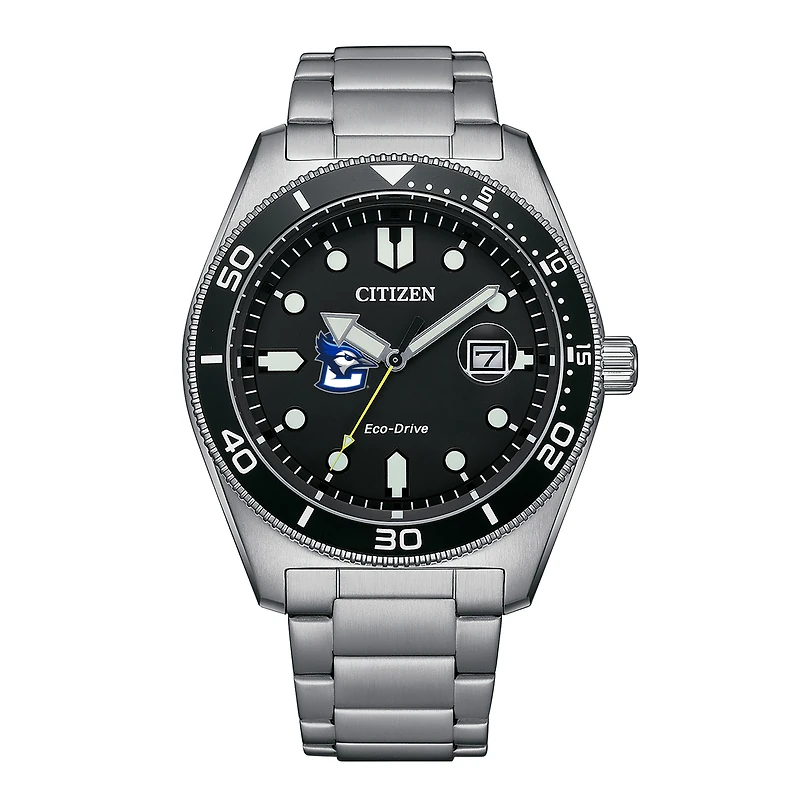 Men's Citizen Watch Silver Creighton Bluejays Eco-Drive Sport Casual Stainless Black Dial Steel Watch