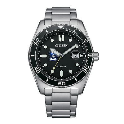Men's Citizen Watch Silver Creighton Bluejays Eco-Drive Sport Casual Stainless Black Dial Steel Watch