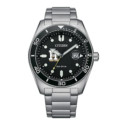 Men's Citizen Watch Silver Hamilton Continentals Eco-Drive Sport Casual Stainless Black Dial Steel Watch