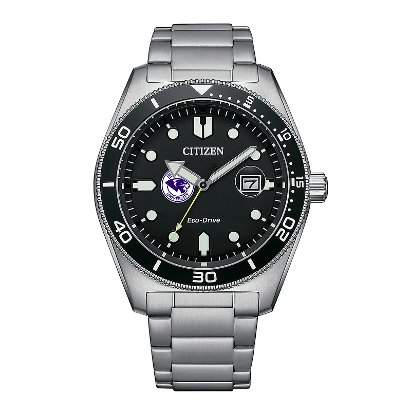 Men's Citizen Watch Silver High Point Panthers Eco-Drive Sport Casual Stainless Black Dial Steel Watch