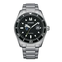 Men's Citizen Watch Silver Howard Bison Eco-Drive Sport Casual Stainless Black Dial Steel Watch