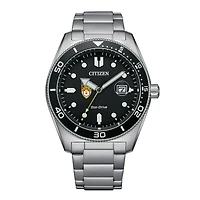 Men's Citizen Watch Silver Lehigh Mountain Hawks Eco-Drive Sport Casual Stainless Black Dial Steel Watch