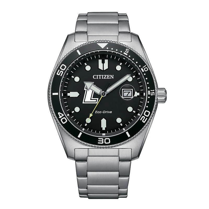 Men's Citizen Watch Silver Loyola Greyhounds Eco-Drive Sport Casual Stainless Black Dial Steel Watch