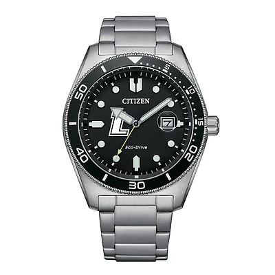 Men's Citizen Watch Silver Loyola Greyhounds Eco-Drive Sport Casual Stainless Black Dial Steel Watch