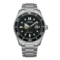 Men's Citizen Watch Silver Marquette Golden Eagles Eco-Drive Sport Casual Stainless Black Dial Steel Watch