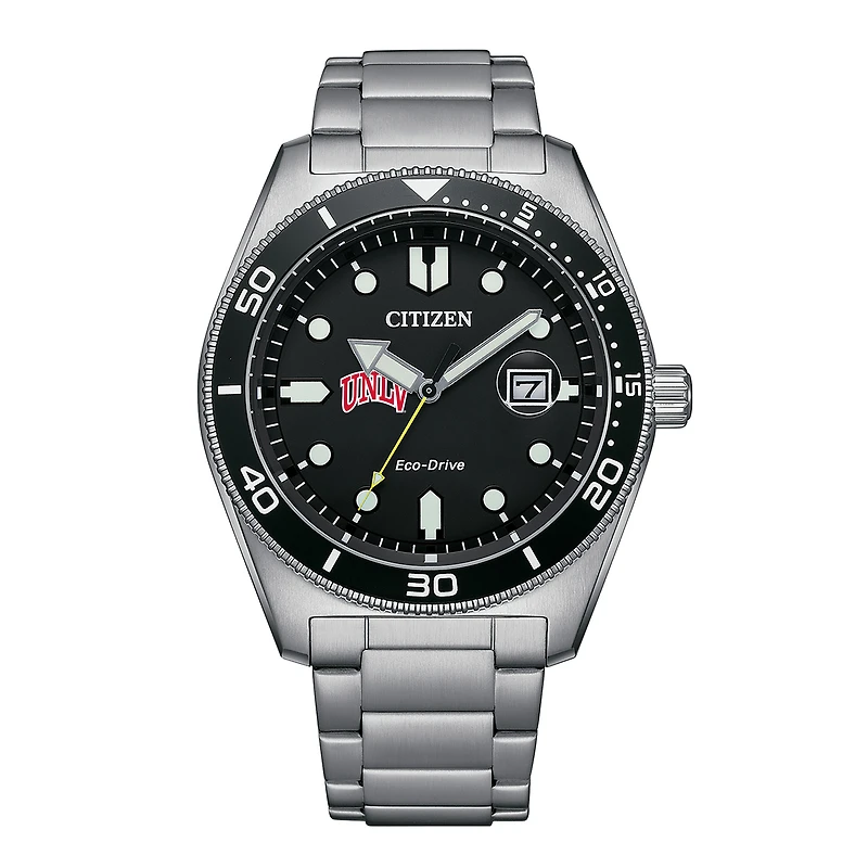 Men's Citizen Watch Silver UNLV Rebels Eco-Drive Sport Casual Stainless Black Dial Steel Watch