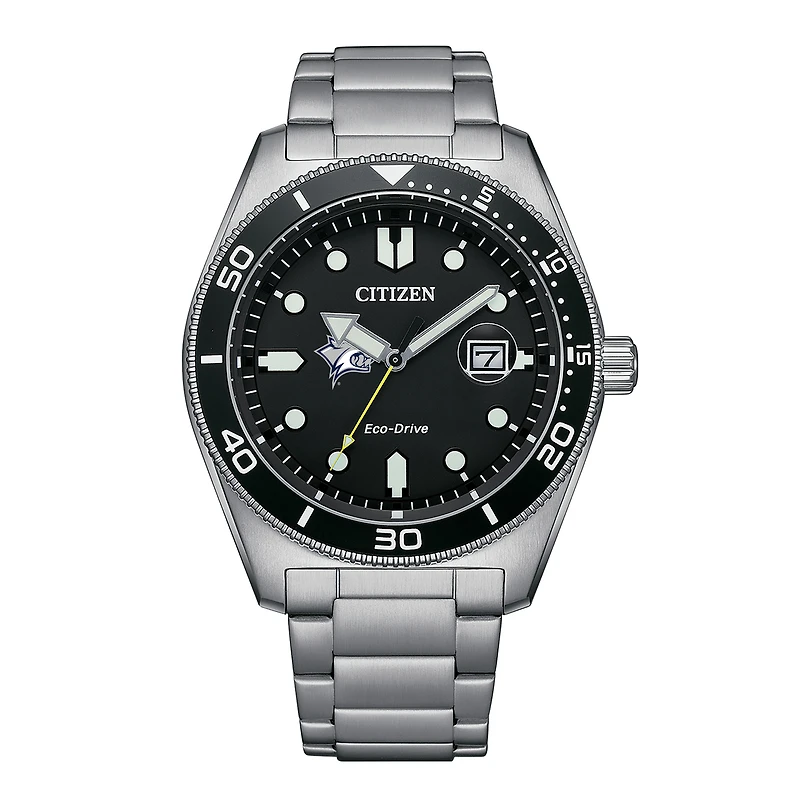 Men's Citizen Watch Silver New Hampshire Wildcats Eco-Drive Sport Casual Stainless Black Dial Steel Watch