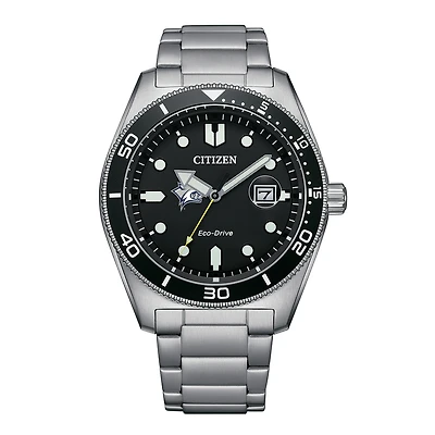 Men's Citizen Watch Silver New Hampshire Wildcats Eco-Drive Sport Casual Stainless Black Dial Steel Watch