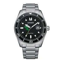 Men's Citizen Watch Silver North Texas Mean Green Eco-Drive Sport Casual Stainless Black Dial Steel Watch