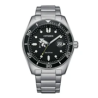 Men's Citizen Watch Silver Northeastern Huskies Eco-Drive Sport Casual Stainless Black Dial Steel Watch