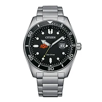 Men's Citizen Watch Silver Oklahoma State Cowboys Eco-Drive Sport Casual Stainless Black Dial Steel Watch