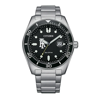 Men's Citizen Watch Silver Rhode Island Rams Eco-Drive Sport Casual Stainless Black Dial Steel Watch