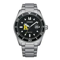Men's Citizen Watch Silver Rochester Yellow Jackets Eco-Drive Sport Casual Stainless Black Dial Steel Watch