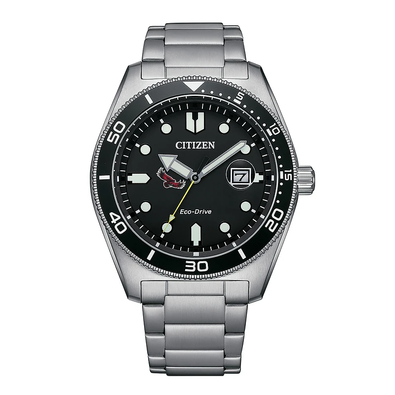 Men's Citizen Watch Silver Saint Joseph's Hawks Eco-Drive Sport Casual Stainless Black Dial Steel Watch