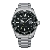 Men's Citizen Watch Silver Saint Mary's Belles Eco-Drive Sport Casual Stainless Black Dial Steel Watch