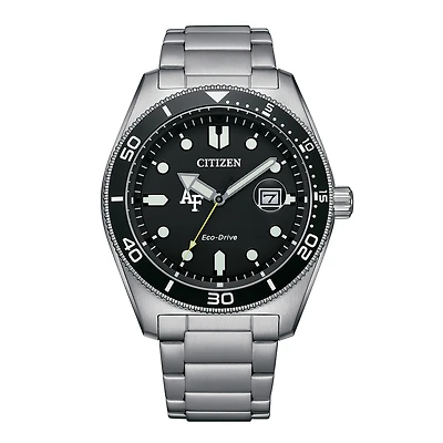 Men's Citizen Watch Silver Air Force Falcons Eco-Drive Sport Casual Stainless Black Dial Steel Watch