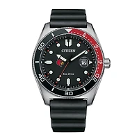 Men's Citizen Watch Black Louisville Cardinals Eco-Drive Sport Casual Black Dial Watch with Polyurethane Strap