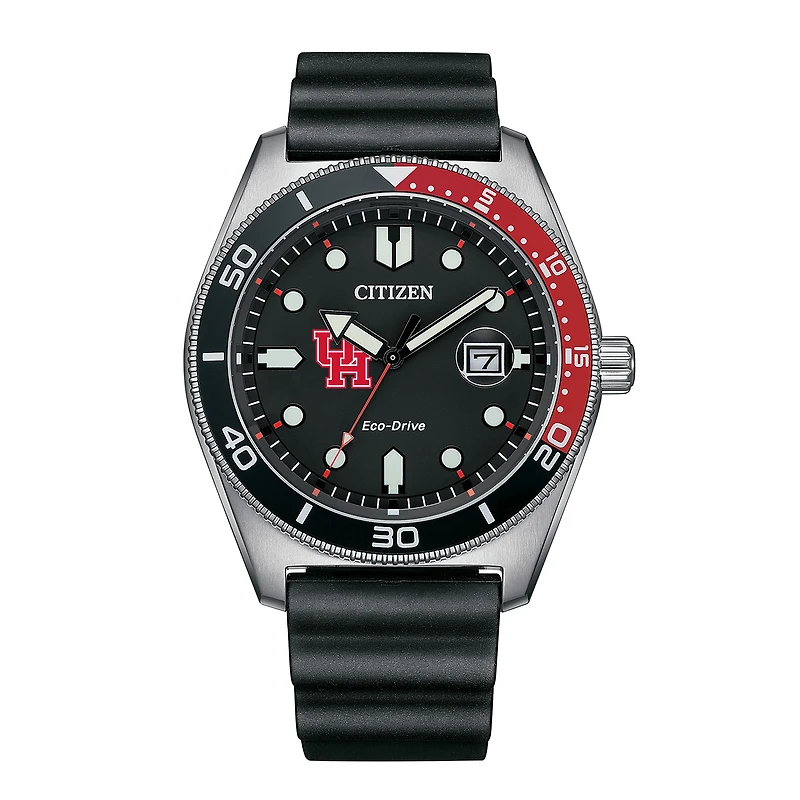 Men's Citizen Watch Black Houston Cougars Eco-Drive Sport Casual Black Dial Watch with Polyurethane Strap