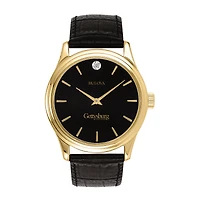 Men's Bulova Gold Gettysburg Bullets Leather Strap Watch with Diamond Black Dial