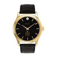 Men's Bulova Gold Saint Mary's Belles Leather Strap Watch with Diamond Black Dial