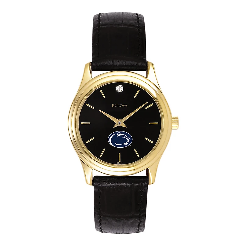 Women's Bulova Gold Penn State Nittany Lions Leather Strap Watch with Diamond Black Dial