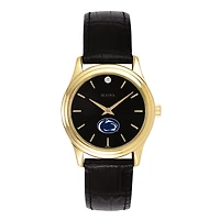 Women's Bulova Gold Penn State Nittany Lions Leather Strap Watch with Diamond Black Dial
