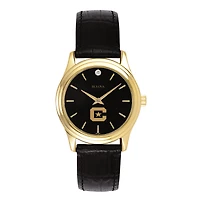 Women's Bulova Gold Citadel Bulldogs Leather Strap Watch with Diamond Black Dial