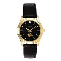 Women's Bulova Gold Gonzaga Bulldogs Leather Strap Watch with Diamond Black Dial