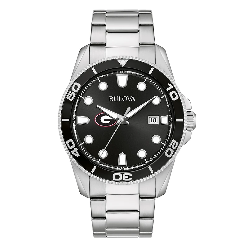 Men's Bulova Silver Georgia Bulldogs Sport Stainless-Steel Bracelet Watch