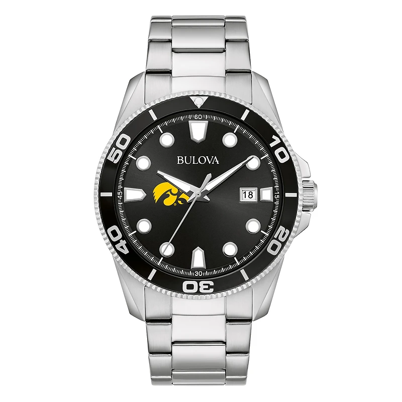 Men's Bulova Silver Iowa Hawkeyes Sport Stainless-Steel Bracelet Watch