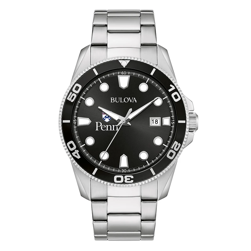 Men's Bulova Silver Pennsylvania Quakers Sport Stainless-Steel Bracelet Watch