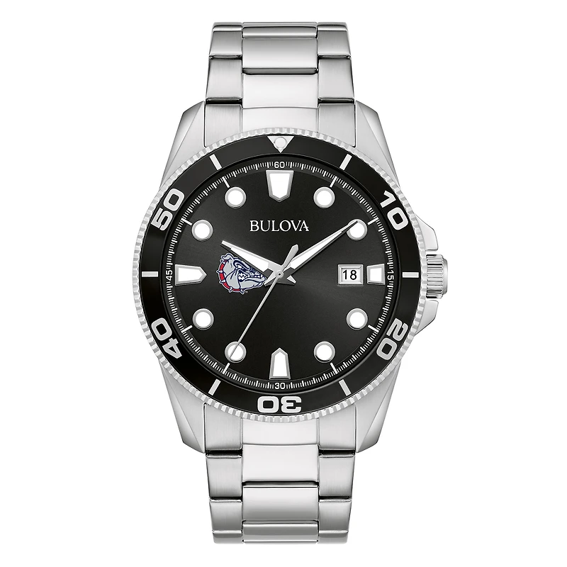 Men's Bulova Silver Gonzaga Bulldogs Sport Stainless-Steel Bracelet Watch