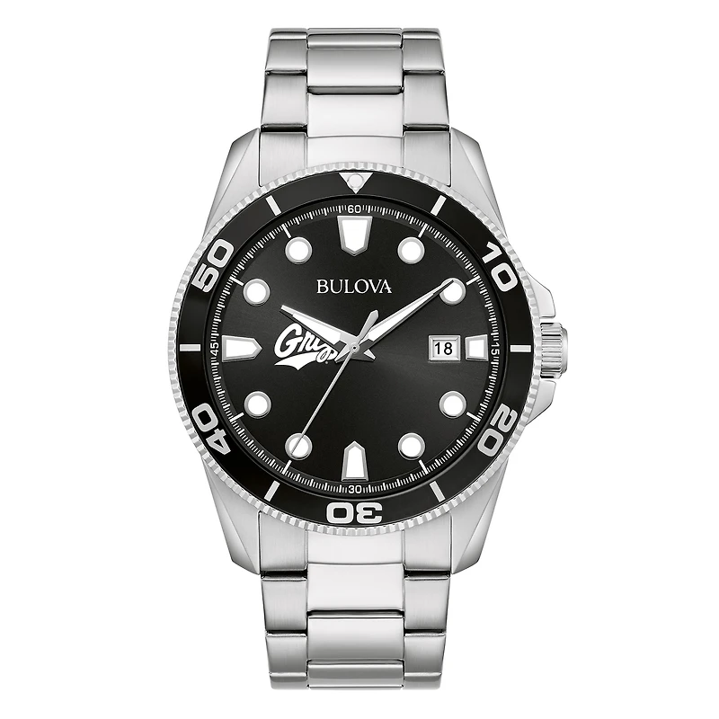 Men's Bulova Silver Montana Grizzlies Sport Stainless-Steel Bracelet Watch