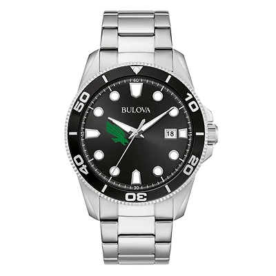 Men's Bulova Silver North Texas Mean Green Sport Stainless-Steel Bracelet Watch