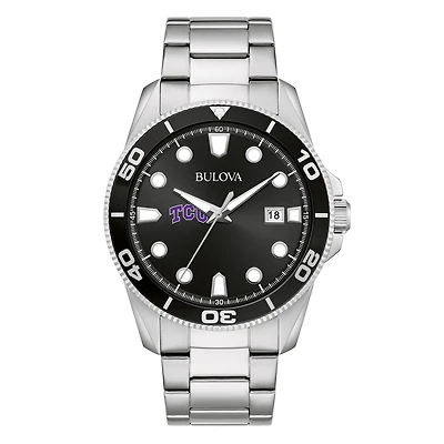 Men's Bulova Silver TCU Horned Frogs Sport Stainless-Steel Bracelet Watch