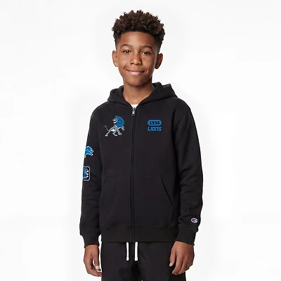 Youth Disney x Champion Black Detroit Lions Simba Full-Zip Hoodie