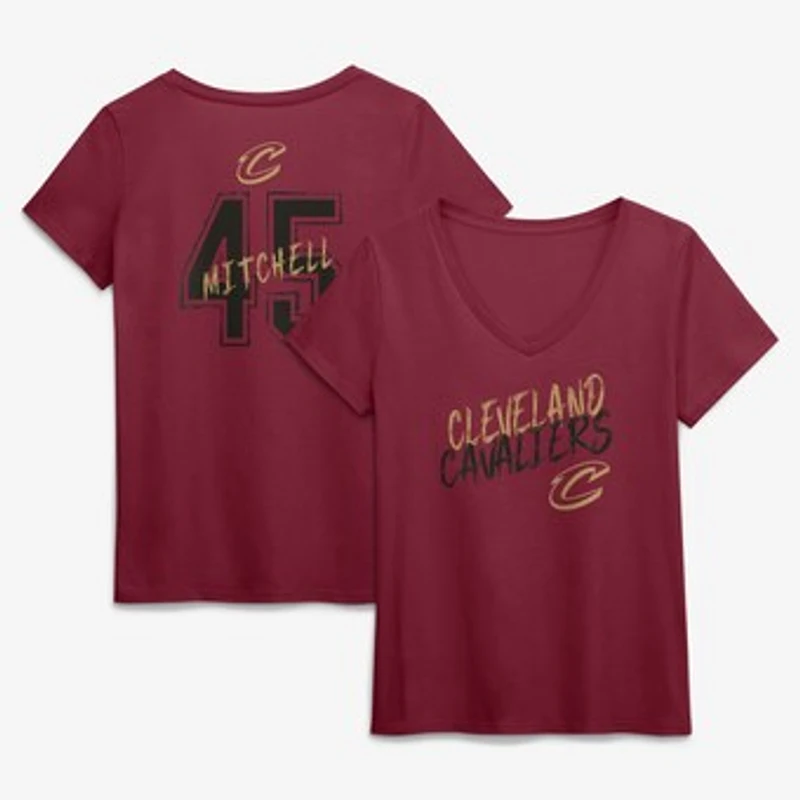 Women's Donovan Mitchell Wine Cleveland Cavaliers Hustle Name & Number V-Neck T-Shirt