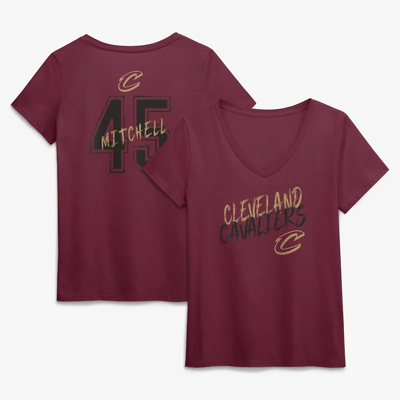 Women's Donovan Mitchell Wine Cleveland Cavaliers Hustle Name & Number V-Neck T-Shirt