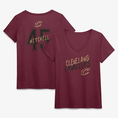 Women's Donovan Mitchell Wine Cleveland Cavaliers Hustle Name & Number V-Neck T-Shirt