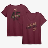 Women's Donovan Mitchell Wine Cleveland Cavaliers Hustle Name & Number V-Neck T-Shirt